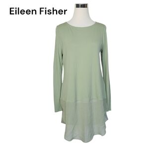 Eileen Fisher Sz S Pullover Contrast Long Sleeve 100% Silk Bateau Tunic Blouse.